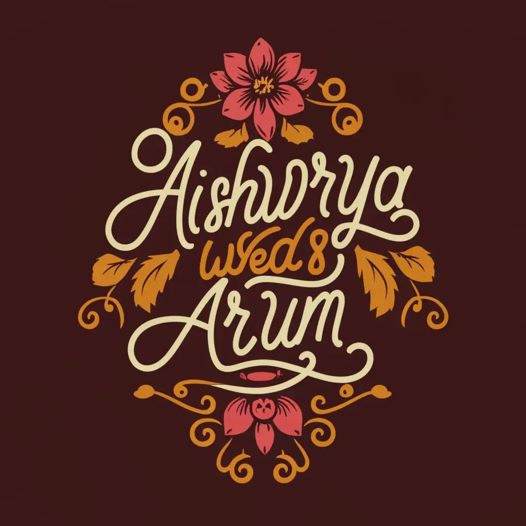 a logo design,with the text "Aishwarya weds Arun", main symbol:logo with flowers,complex,clear background