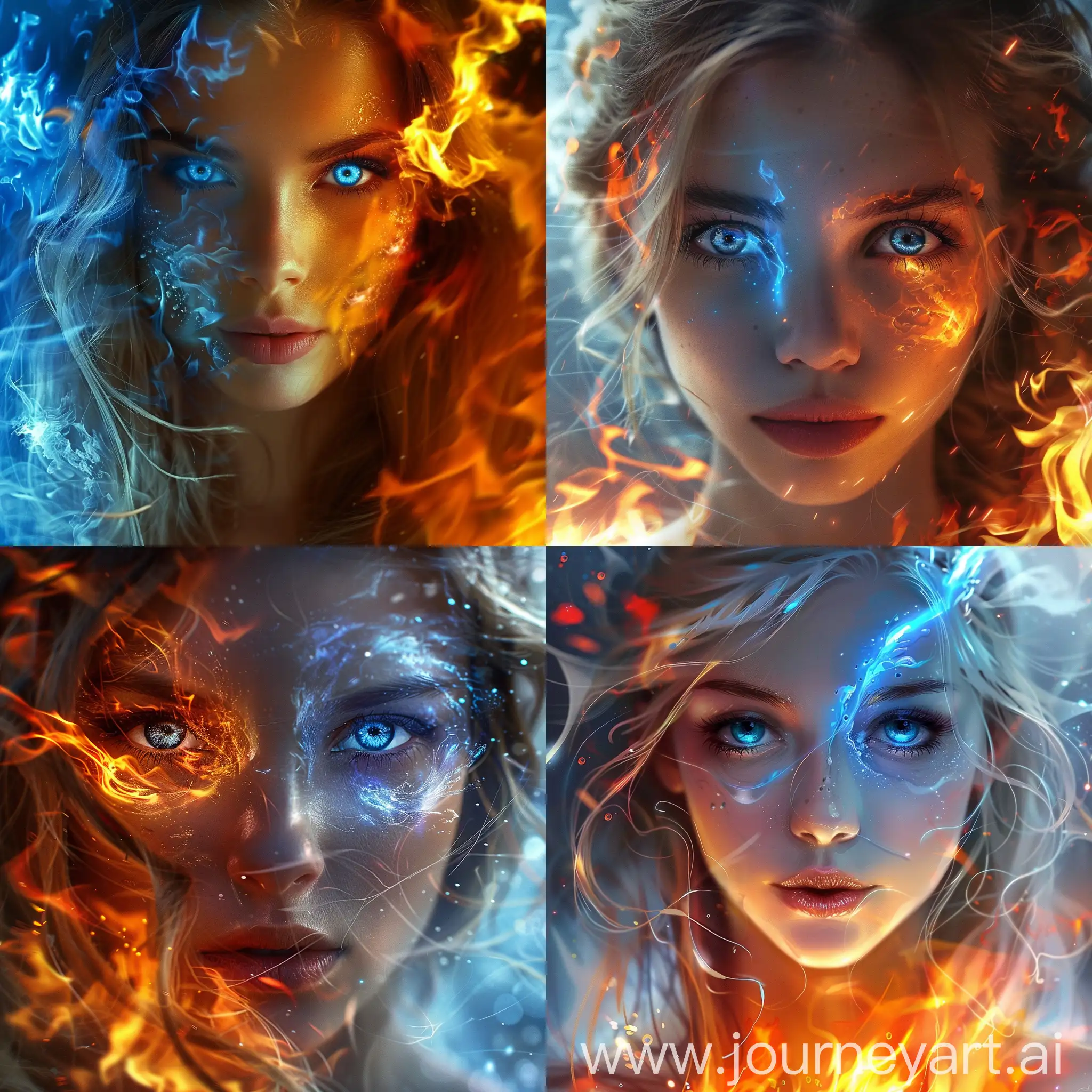 a very beautiful girl in fire and ice with blue eyes