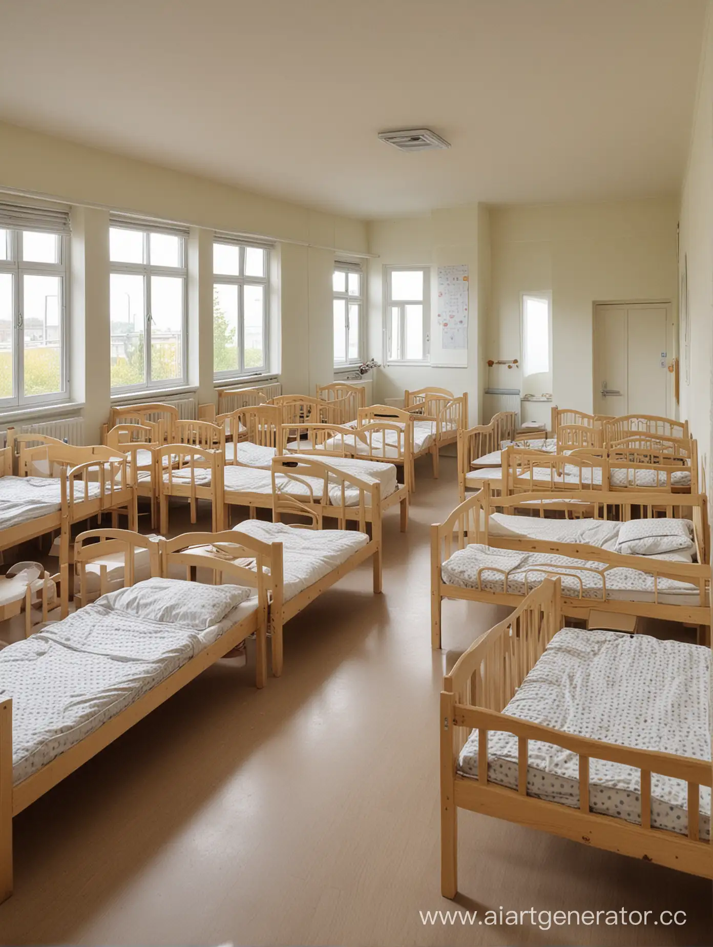 Empty-Kindergarten-Beds-Quiet-Classroom-Scene-with-Unoccupied-Beds