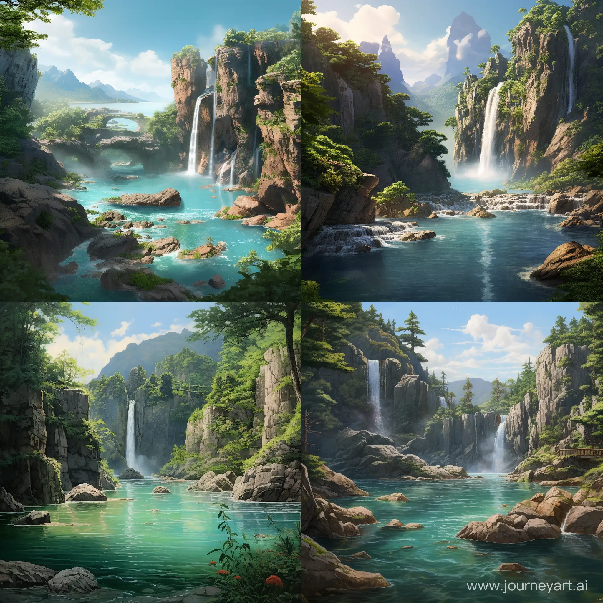 Stunning-Photorealistic-Ghibli-Landscape-Majestic-Waterfall-and-Tranquil-Lake