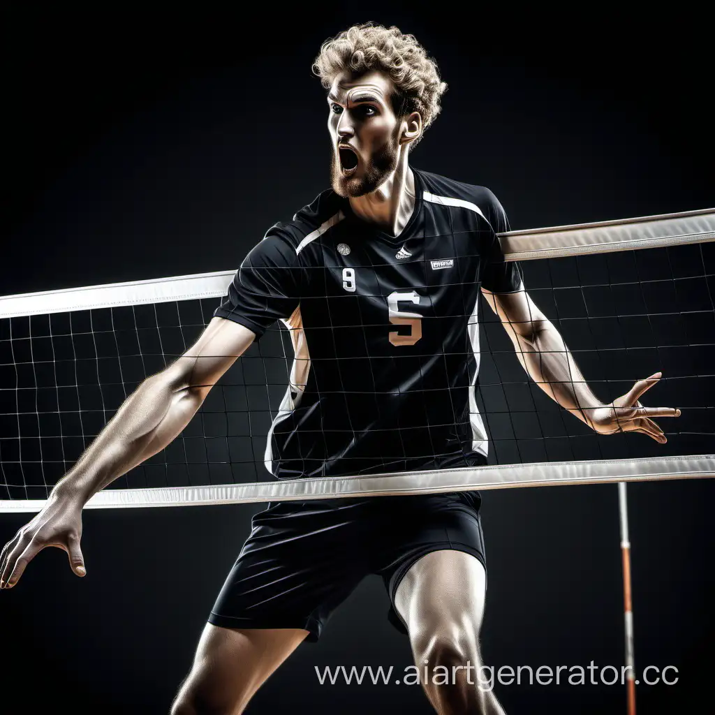 Tall-Young-Volleyball-Player-Spikes-Ball-in-Black-Attire