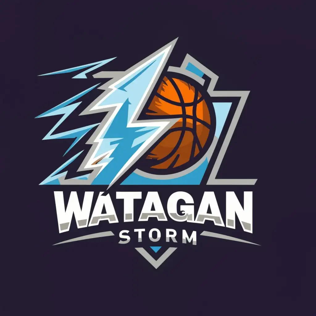 a logo design,with the text "WATAGAN STORM", main symbol:BASKETBALL,Moderate,be used in Sports Fitness industry,clear background