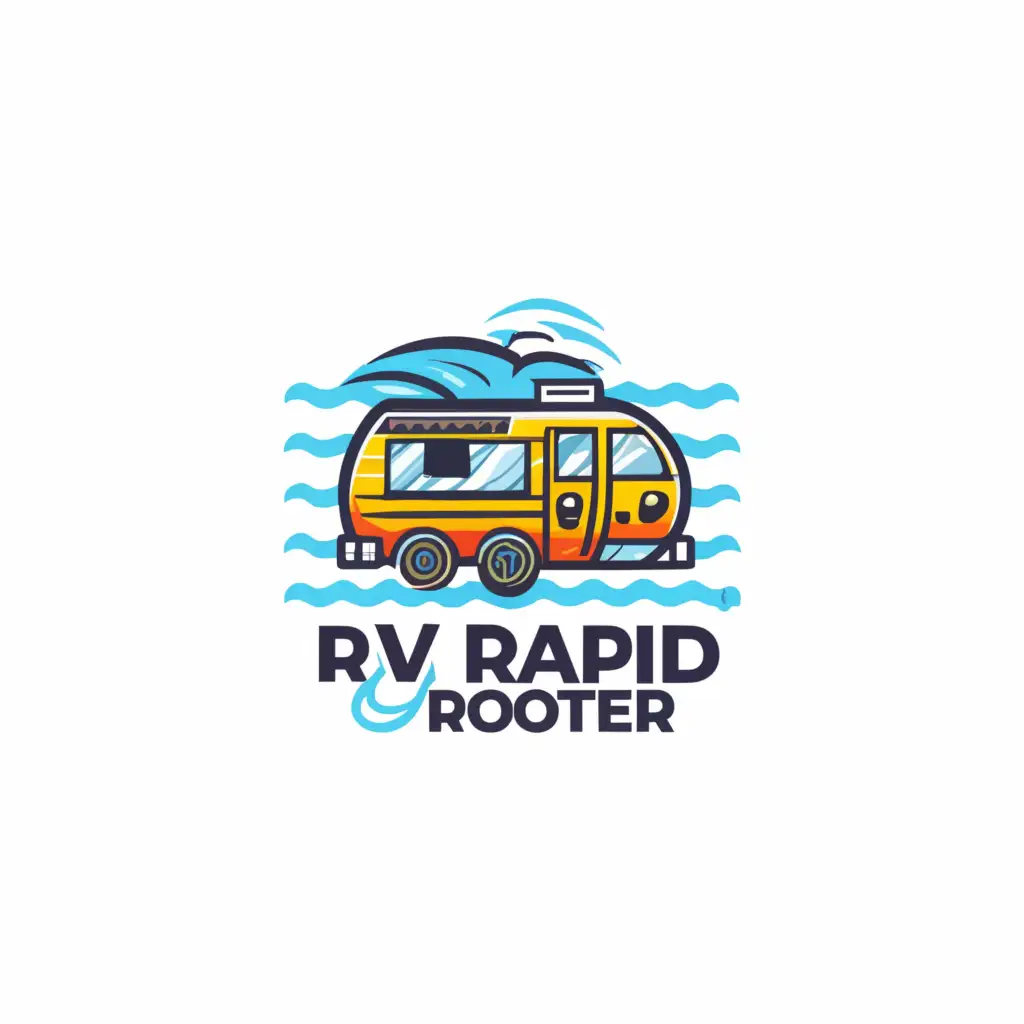 a logo design,with the text "RV Rapid Rooter", main symbol:create a Fun & Playful RV Cleaning Logo, called "RV Rapid Rooter",   I need a fun and playful logo for my mobile RV holding tank cleaning service. The logo name is "RV Rapid Rooter". The logo should have a white background and primarily feature an RV or camper, with a hint of sewer service. Our motto is "Flow Freely with Spotless RV Tanks". We clean RV sewer tank and lines for reference on what tanks we clean, NOT RV WASHING!.,complex,be used in Automotive industry,clear background
