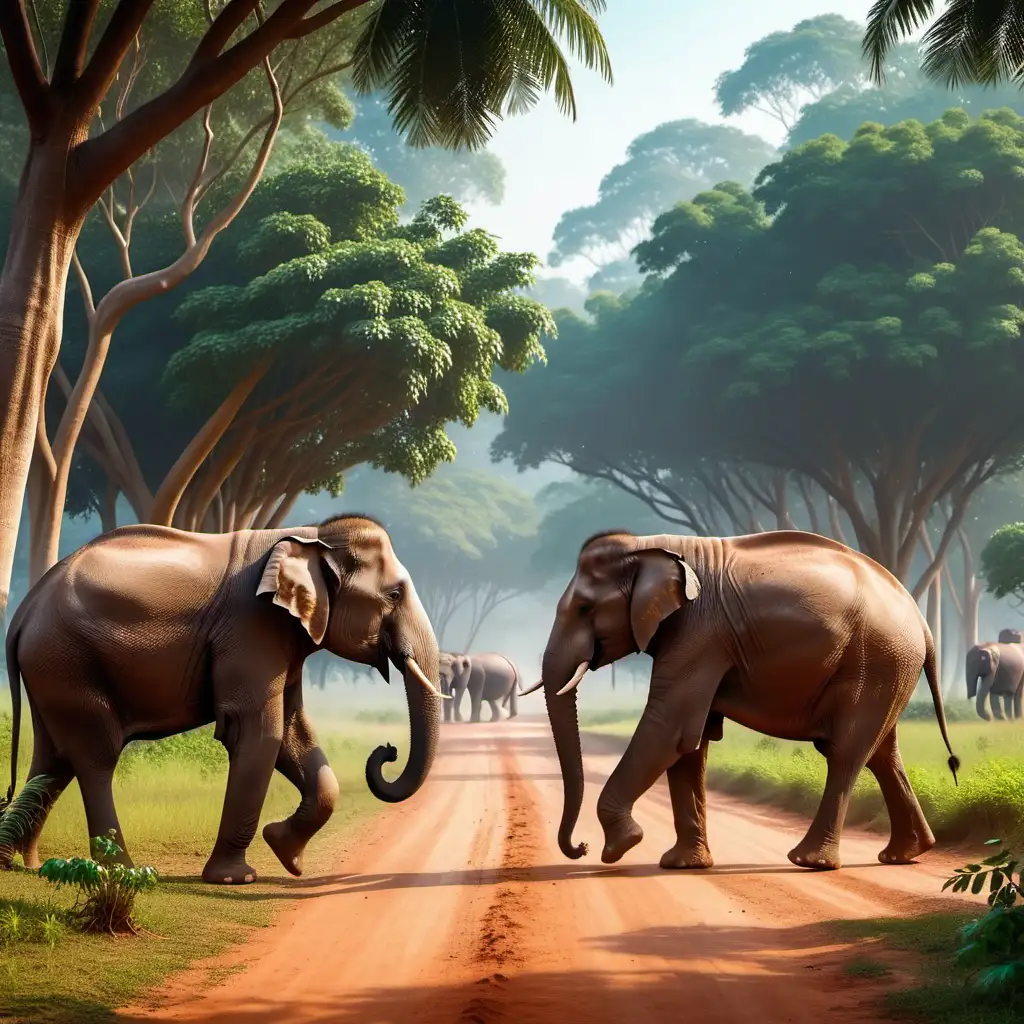 Sri Lankan Elephant Herd in Dense Forests and Savannas