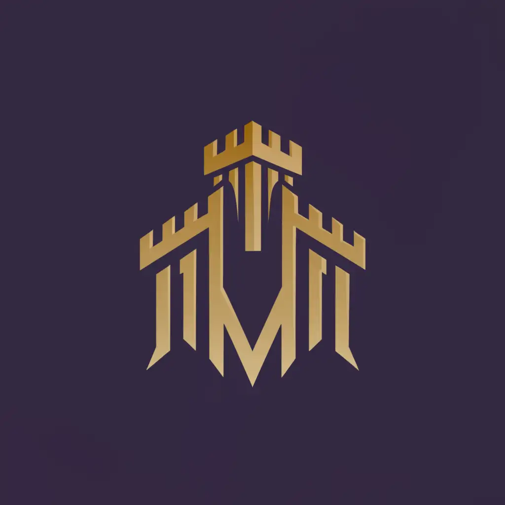 a logo design, with the text MI, main symbol: purple and gold colors themed logo with the letters MI with the M as an M shaped gatehouse to a castle on the left and the I as an I shaped castle keep on the right, Moderate, be used in Medical Dental industry, clear background