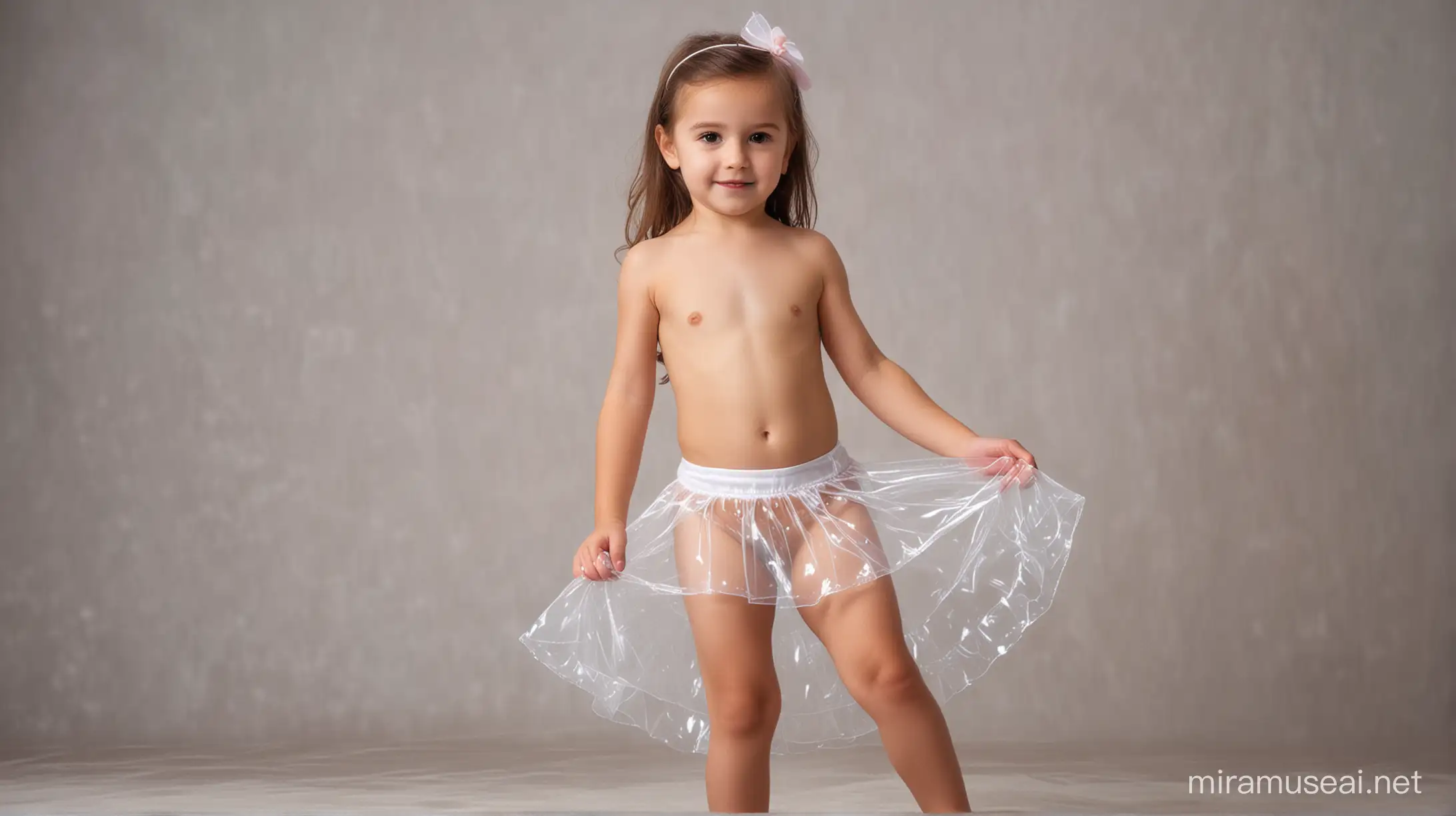 Little cute girl topless in transparente skirt