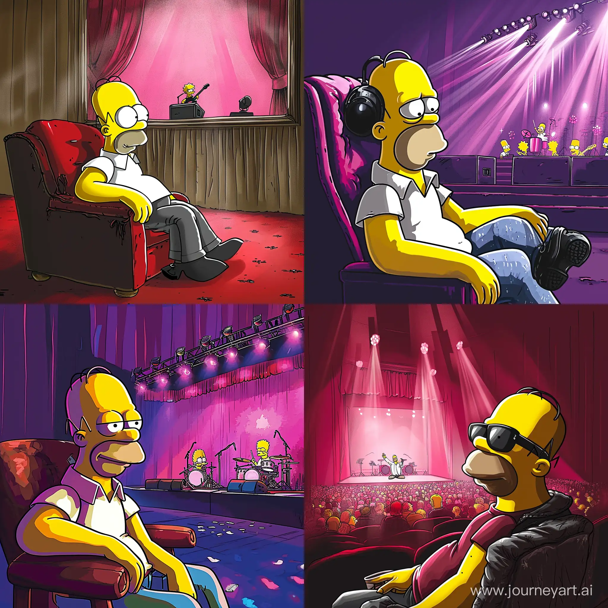 homer simpson watching a pink floyd concert, 2d, the simpsons drawing style