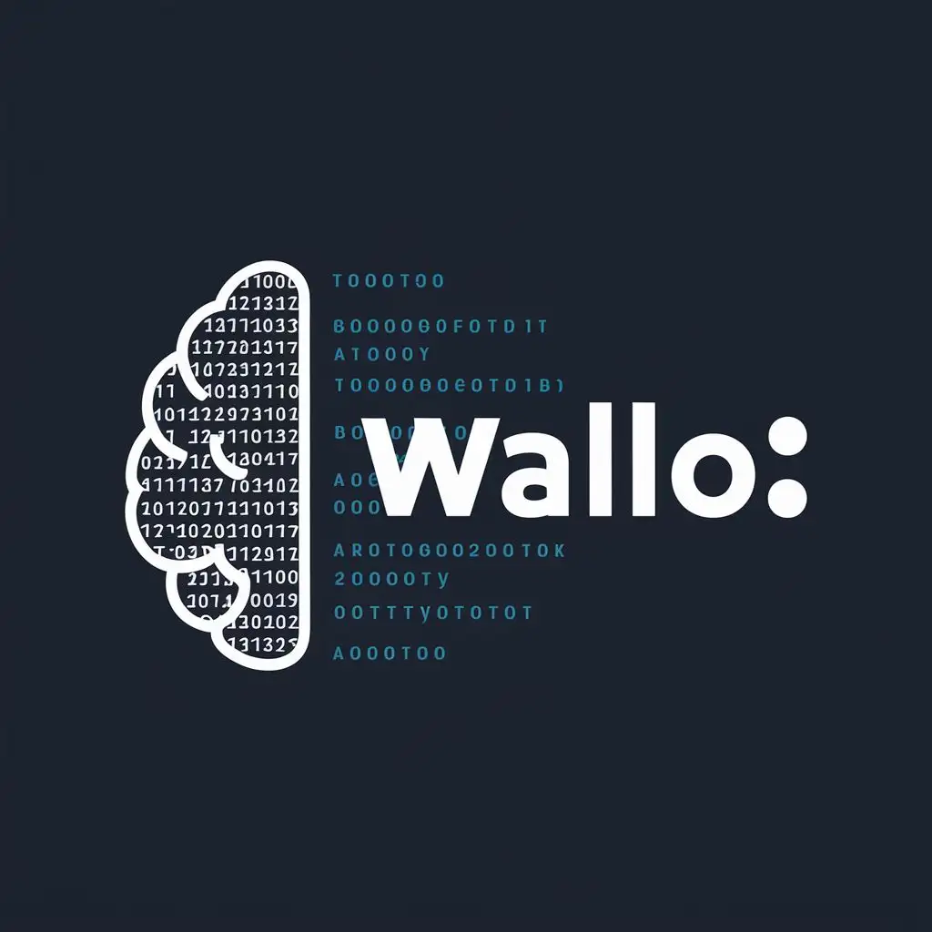 logo, codes in the form of half of the brain Proportional to the font and connected to it, with the text "Wallo", typography, be used in Technology industry