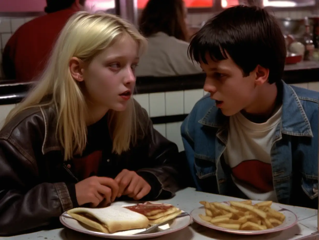 Grunge Film Diner Scene Skater Kids Enjoying a Meal