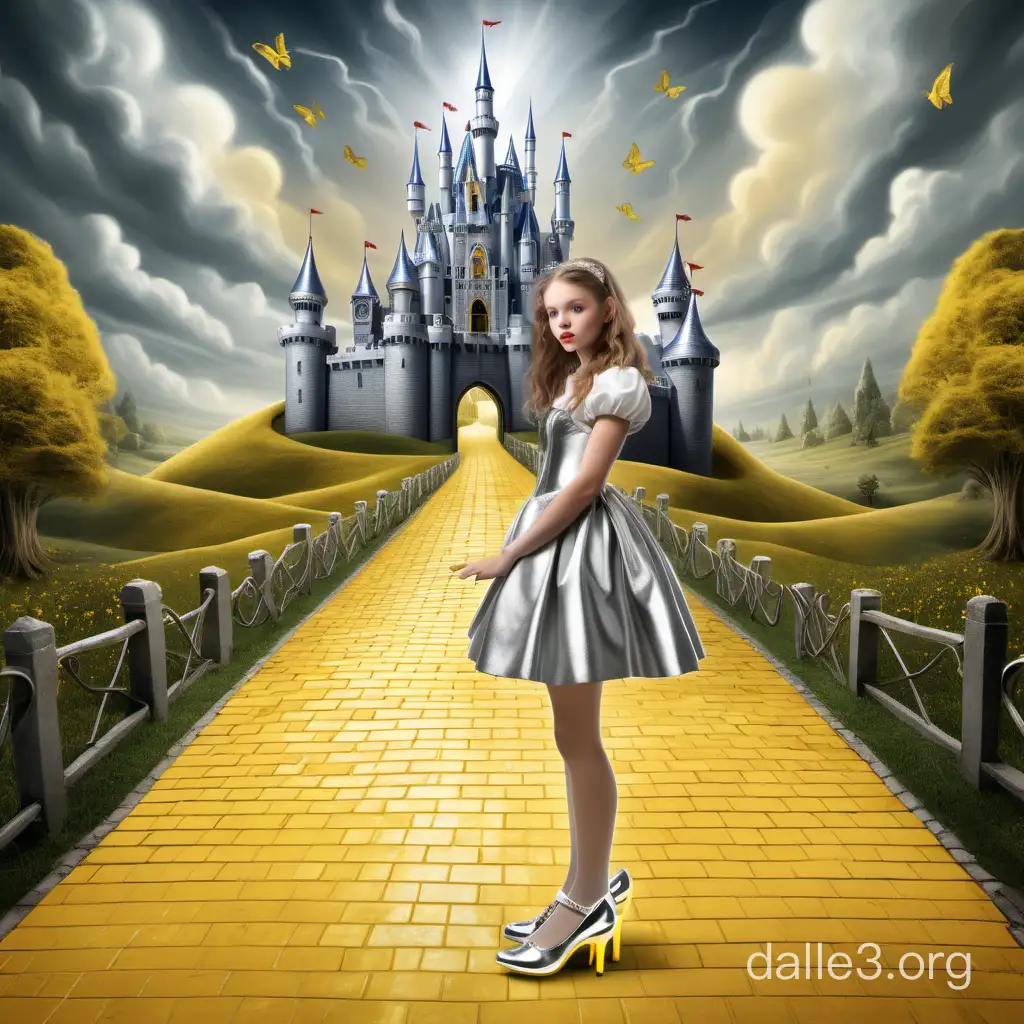 Castle, yellow brick road, girl, silver shoes