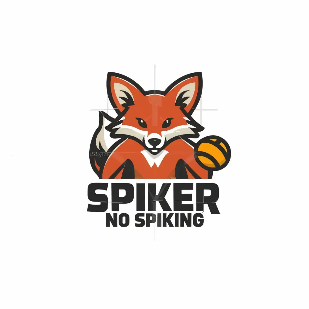 a logo design,with the text "Spiker no Spiking", main symbol:Red no symbol covering a mischievous fox spiking a volleyball,Moderate,be used in Sports Fitness industry,clear background