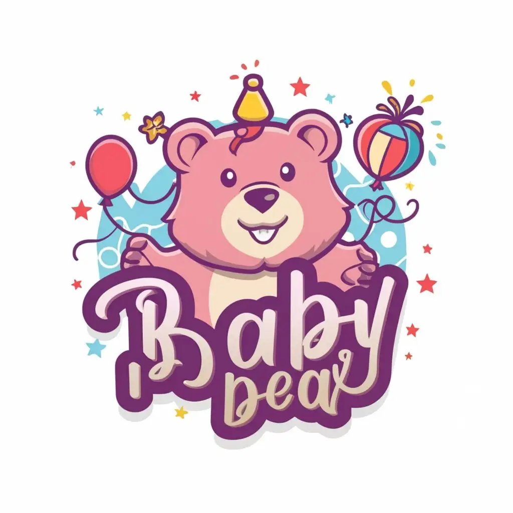 logo, baby bear, pink font, balloons, happiness, fireworks, toys, with the text "brand "baby bear"", typography, be used in Retail industry