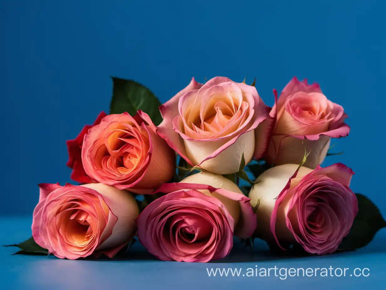 bouquets of roses against a blue background