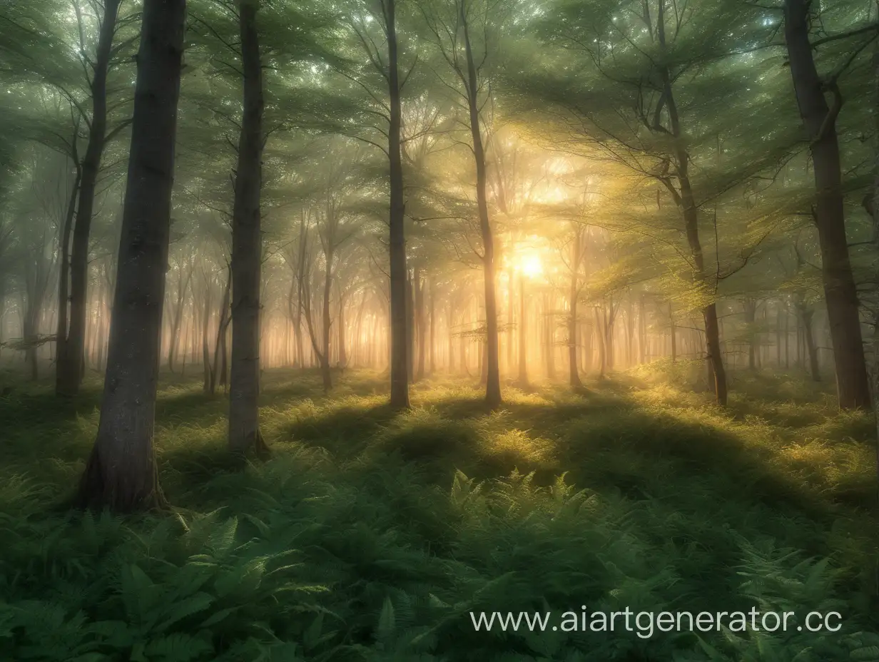 Serene-Dawn-Breaking-Through-Forest-Clearing