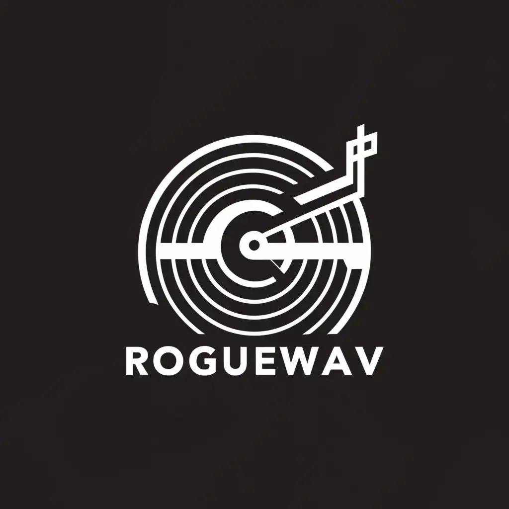 a logo design,with the text "ROGUEWAV", main symbol:vinyl record black and white,complex,clear background