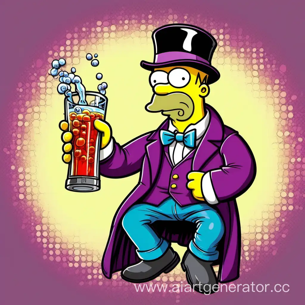 Homer-Simpson-Enjoying-Vodka-in-Willy-Wonka-Costume-Simpsons-Comic-Style