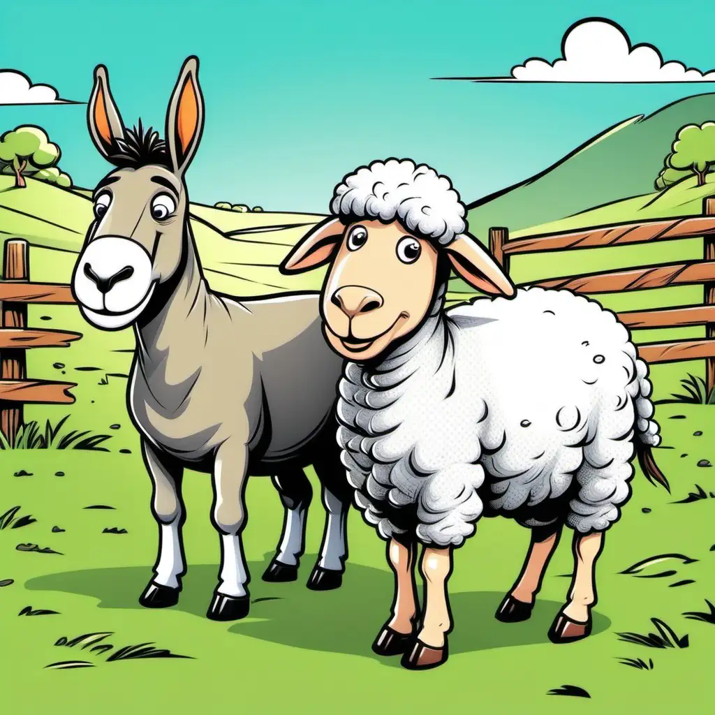 Playful Cartoon Donkey and Sheep Comic for Kids