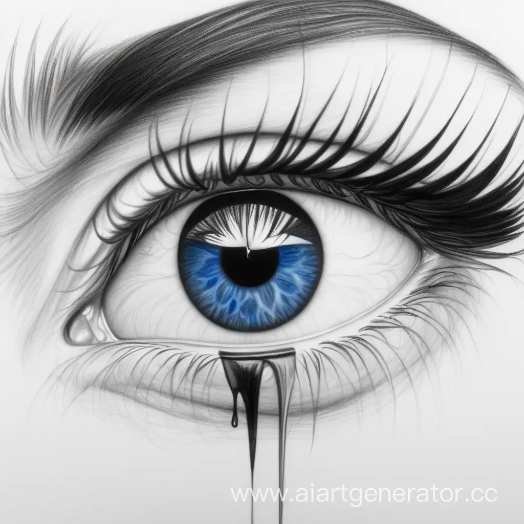 Нарисованный карандашом чёрно-белый глаз с голубым хрусталиком смотрящий чётко прямо минималистично более выразительно