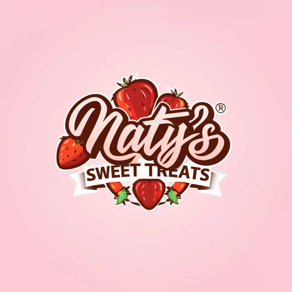 a logo design,with the text "Natys' Sweet Treats", main symbol:Strawberries, Chocolate, Pink, Sweet,complex,be used in Retail industry,clear background
