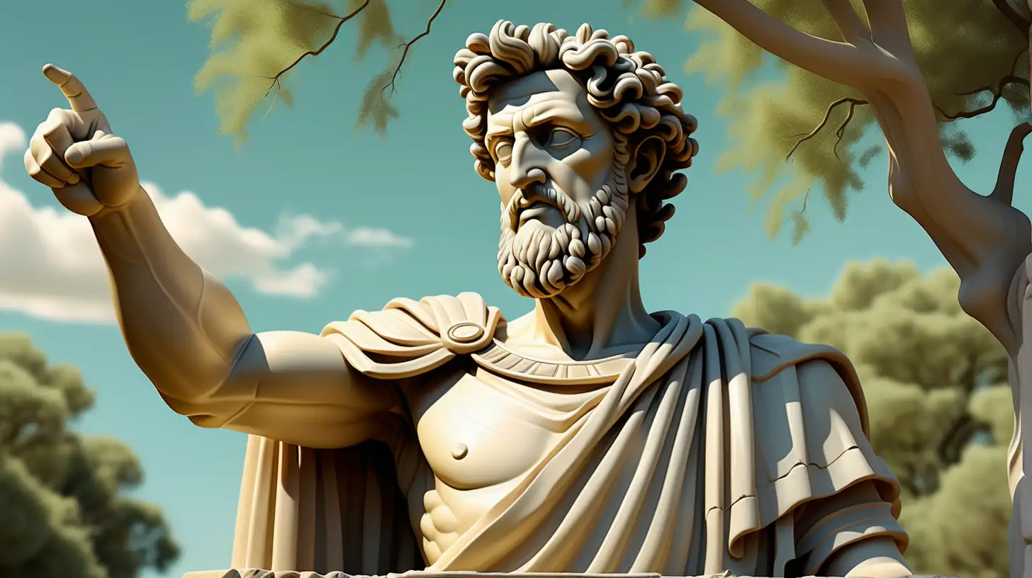 Marcus Aurelius Statue Serene Stoicism in Sunlit Greece
