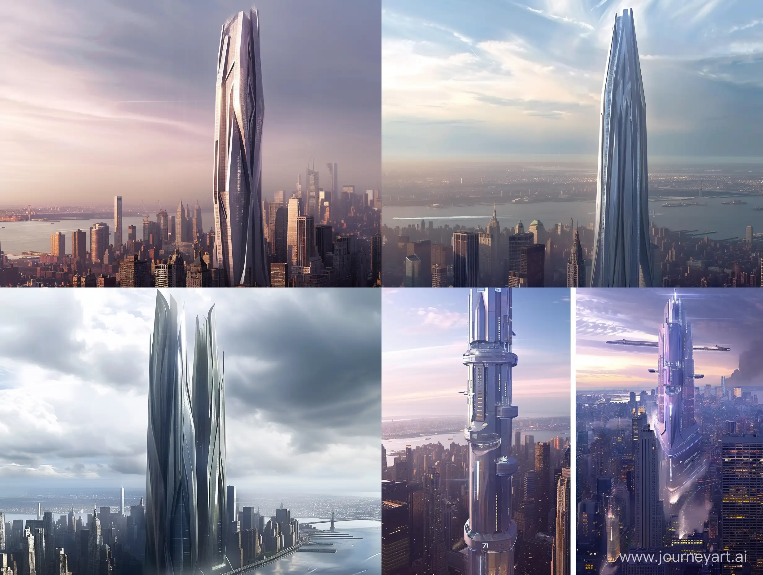 a modern sci fi skyscraper building concept design for new york, architecture, accurate,