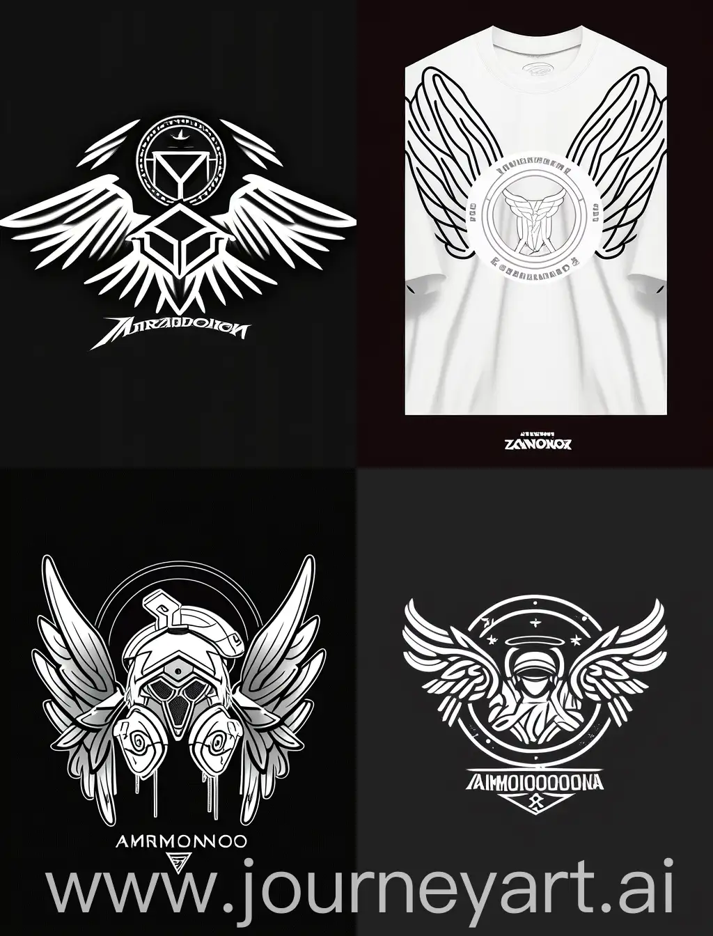 a white logo design for a streetwear brand called "AMZONBOY" about mythology and angels 