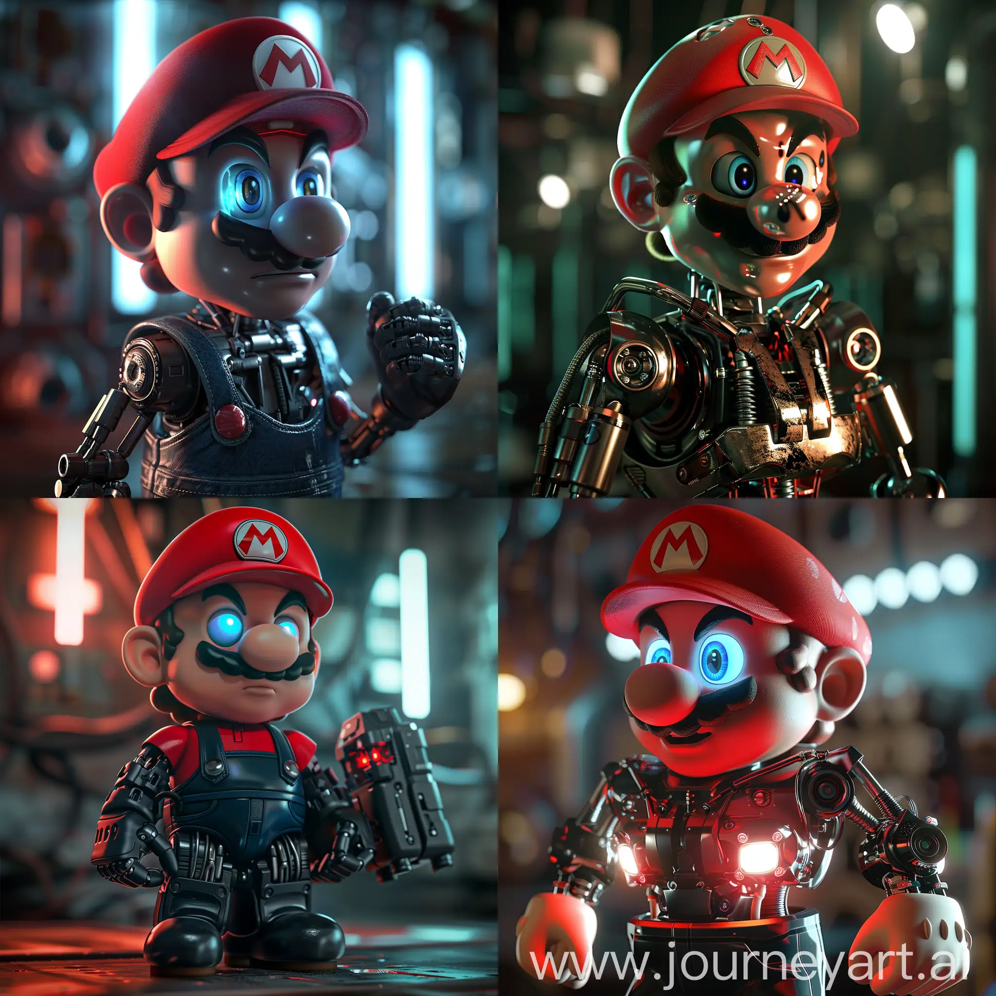 Super Mario as a t-800 terminator, cinematic lighting, photorealistic