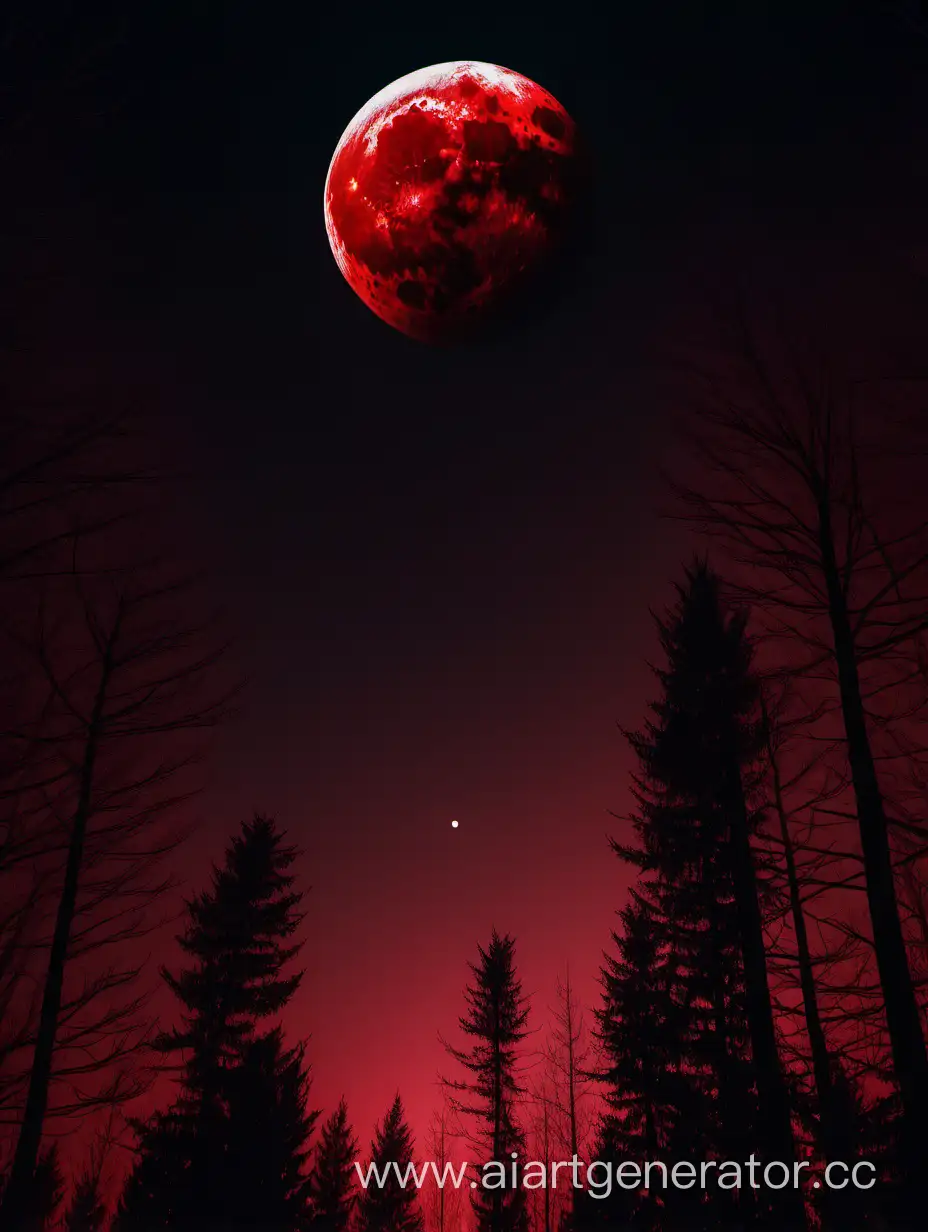 Луна красное небо 4к лес ночь
