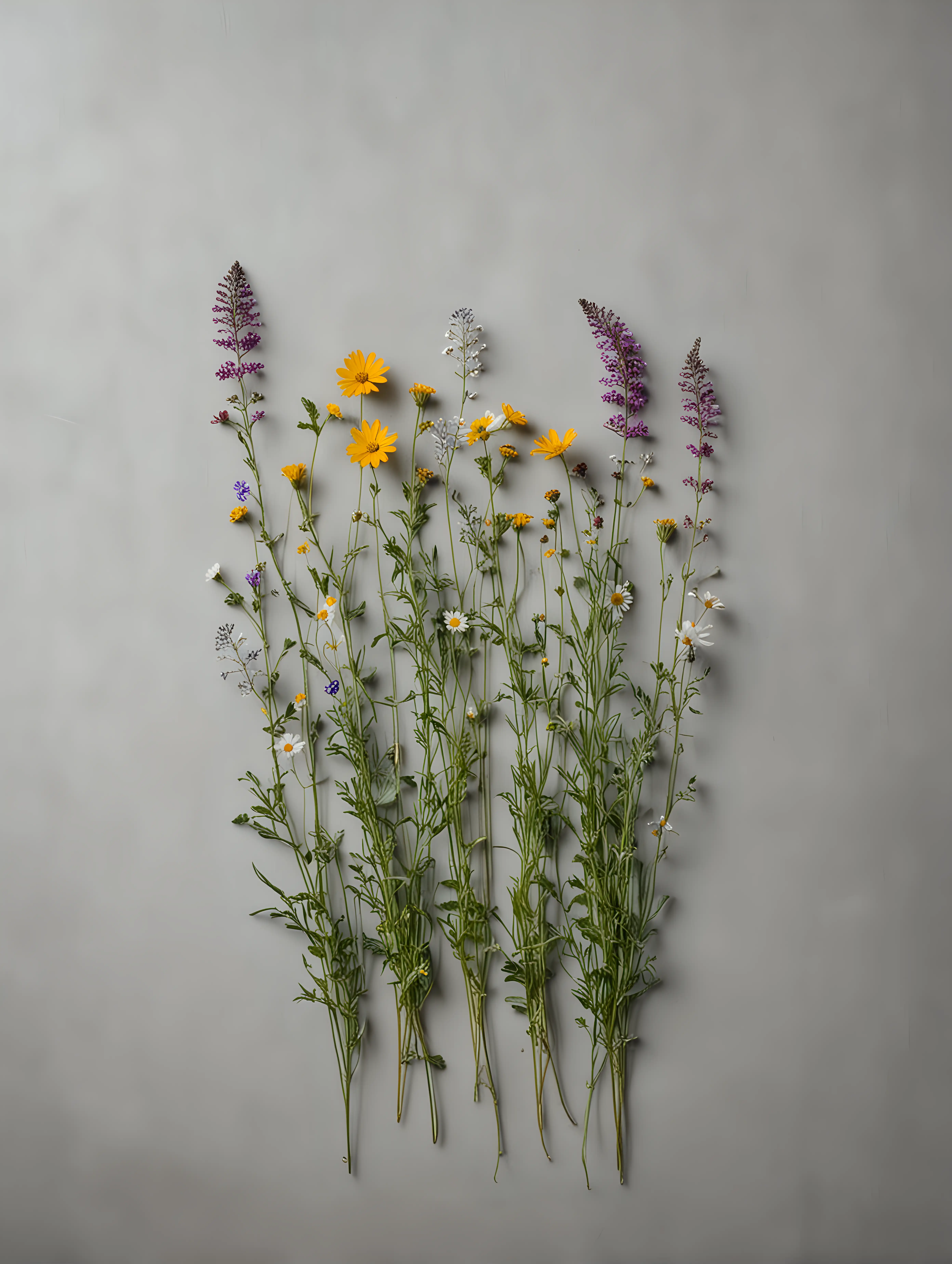 Colorful Wildflowers Bordering Neutral Gray Background