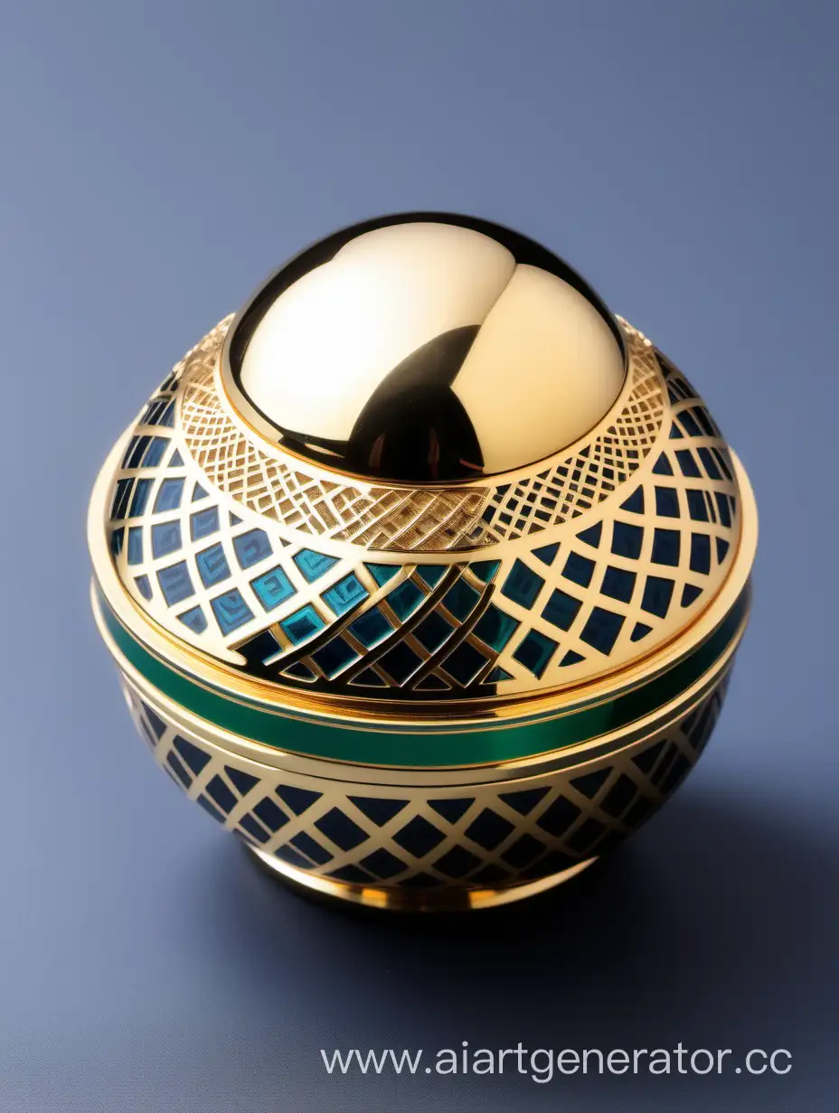 Luxury Plastic Perfume decorative ornamental long cap, gold color with black and dark green blue border line arabesque pattern round shaped metallizing finish with big gold ball on top