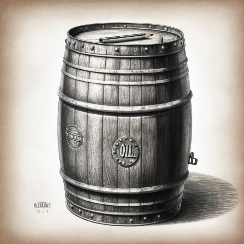 Vintage Metal Oil Barrel Sketch with Realistic Texture