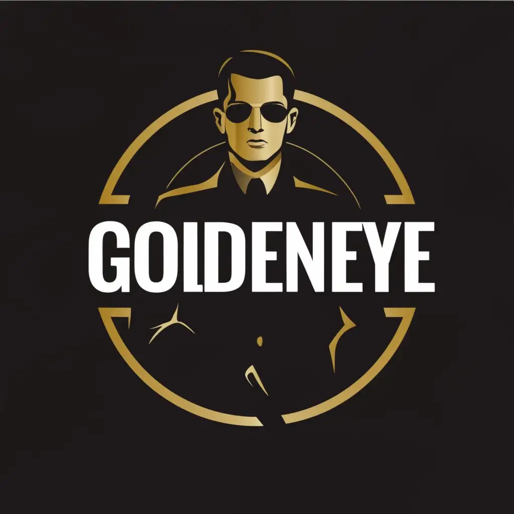 a logo design,with the text "GOLDENEYE", main symbol:Gold, man in suit, circle,Moderate,be used in Events industry,clear background