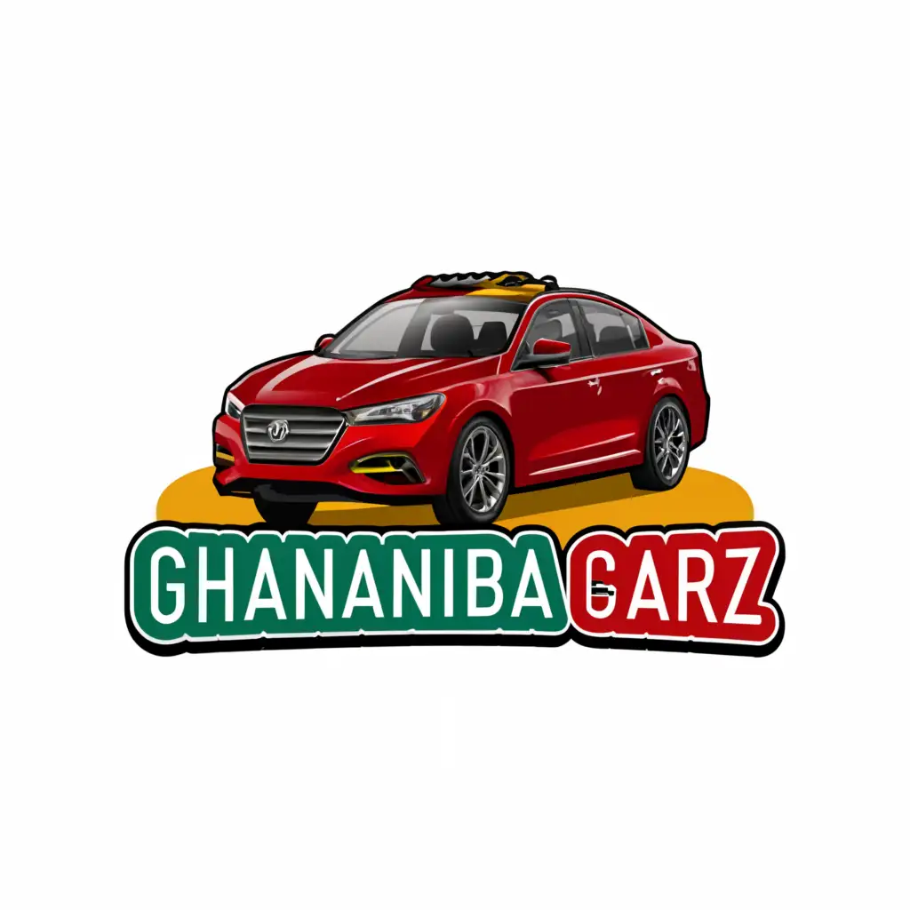 a logo design,with the text "GhanaNIBa CarZ", main symbol:A Car painted in Ghana colours,Moderate,be used in Automotive industry,clear background