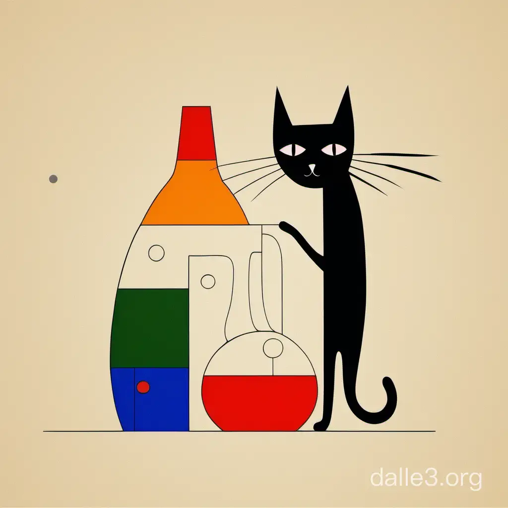 кот пиво с рыбой и дама многоцветный растовый рисунок минимализм примитивизм супрематизм наив