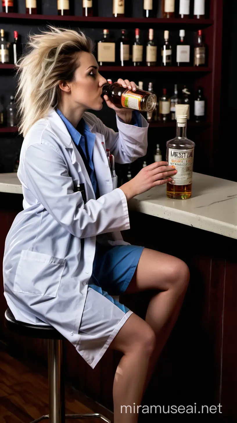 Unconventional Scientist Drinking Liquor on Bar Stool MUSE AI
