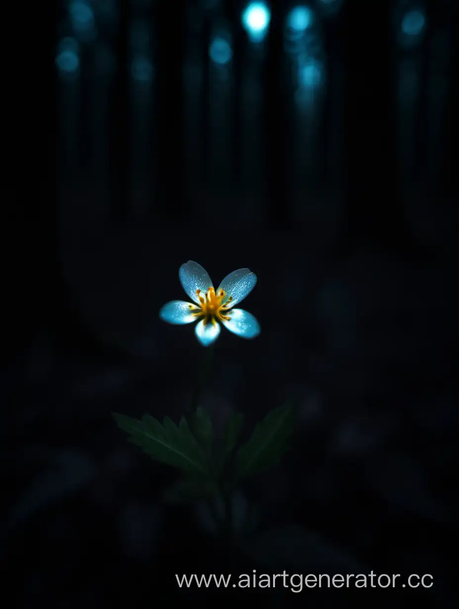Маленький цветок, светится в тёмном лесу