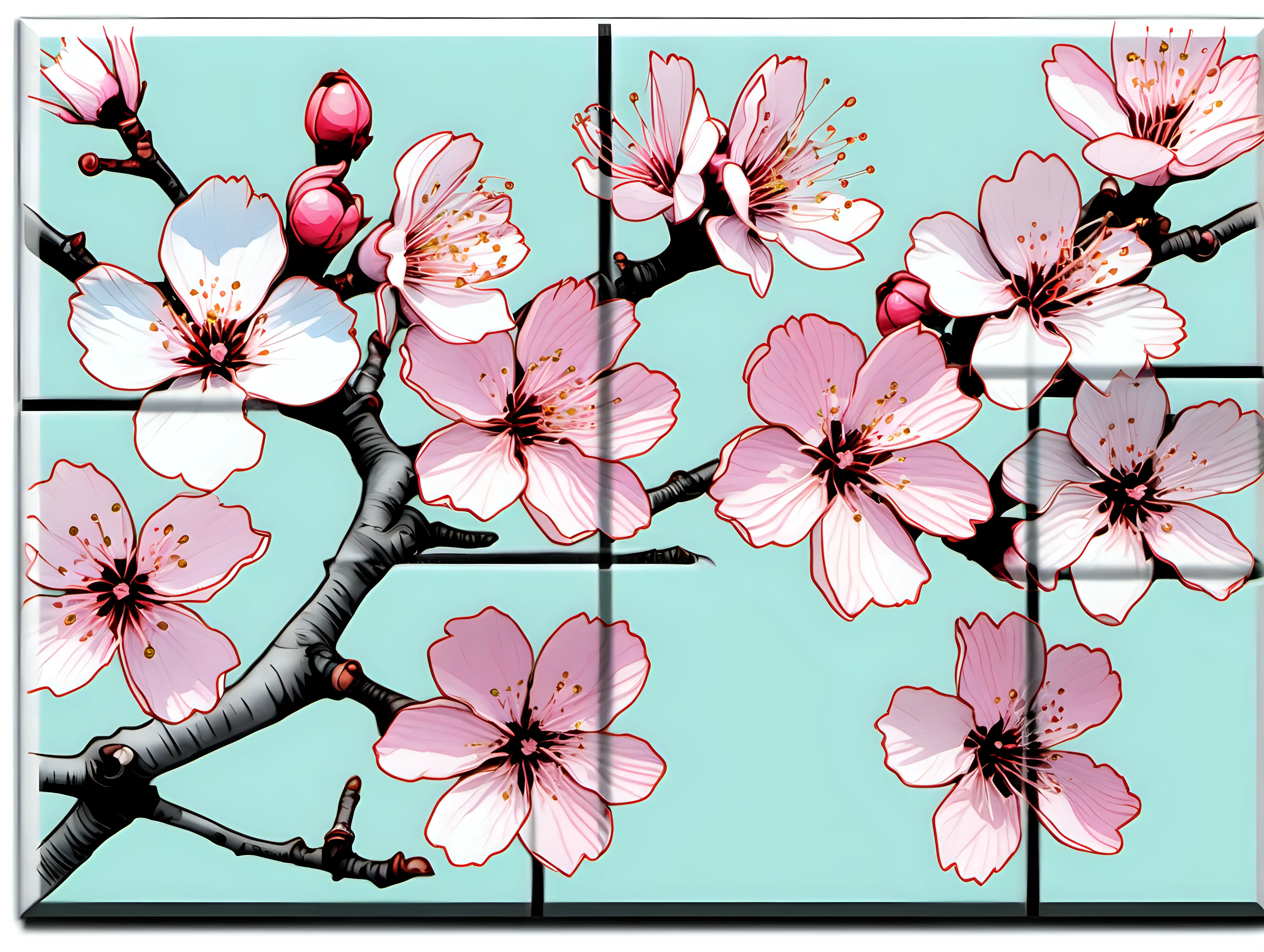 Cherry Blossom Watercolor Clipart Whimsical Andy Warhol Inspired Floral Art