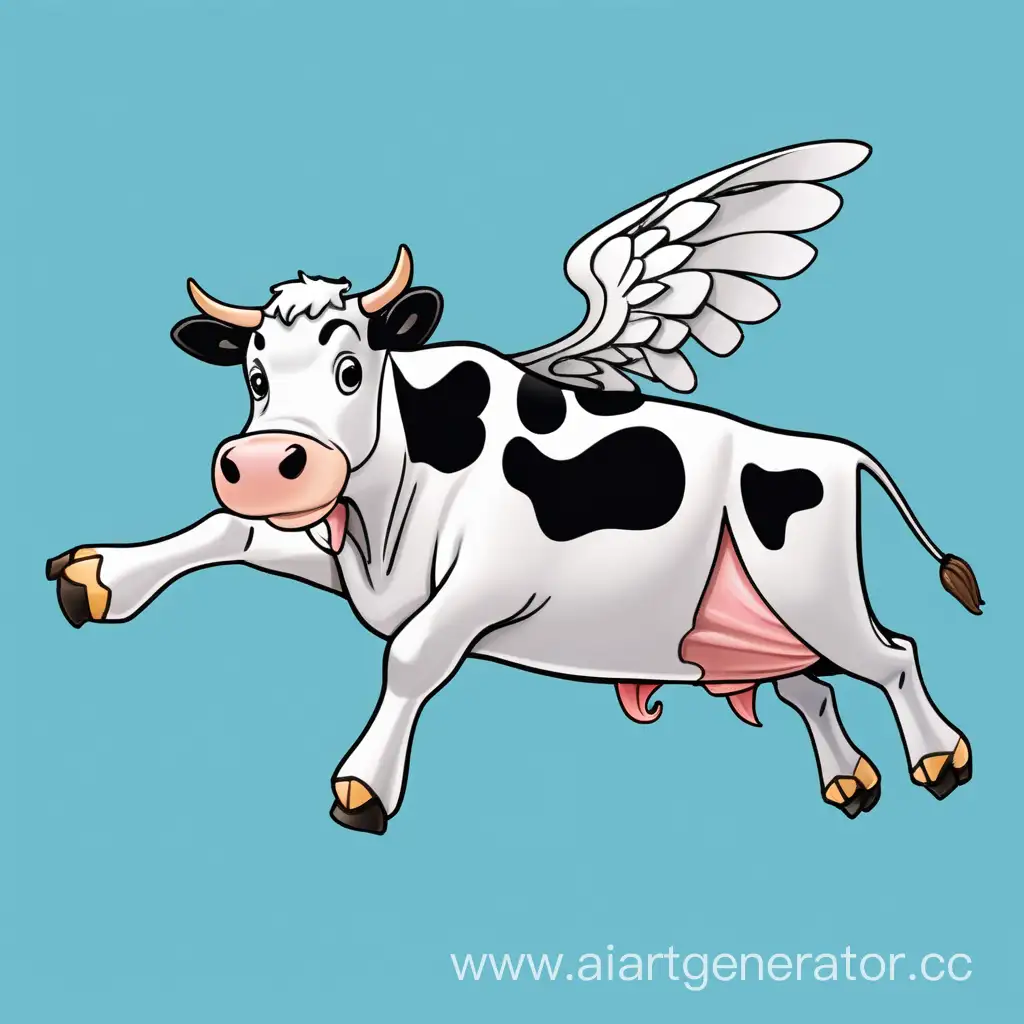 Graceful-Side-View-of-a-Majestic-Winged-Cow-in-Flight