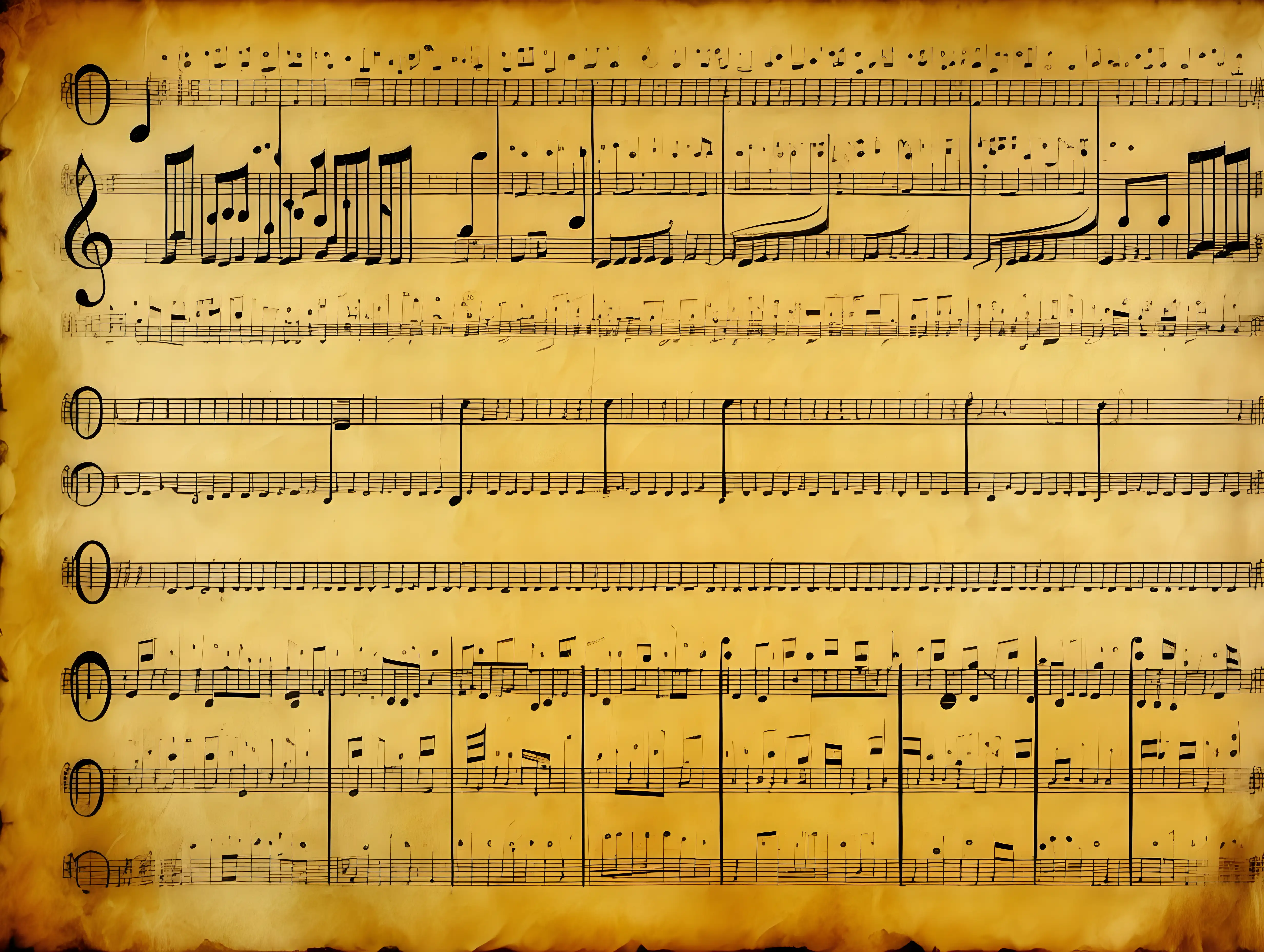 symphonic music notes on an old yellow parchment