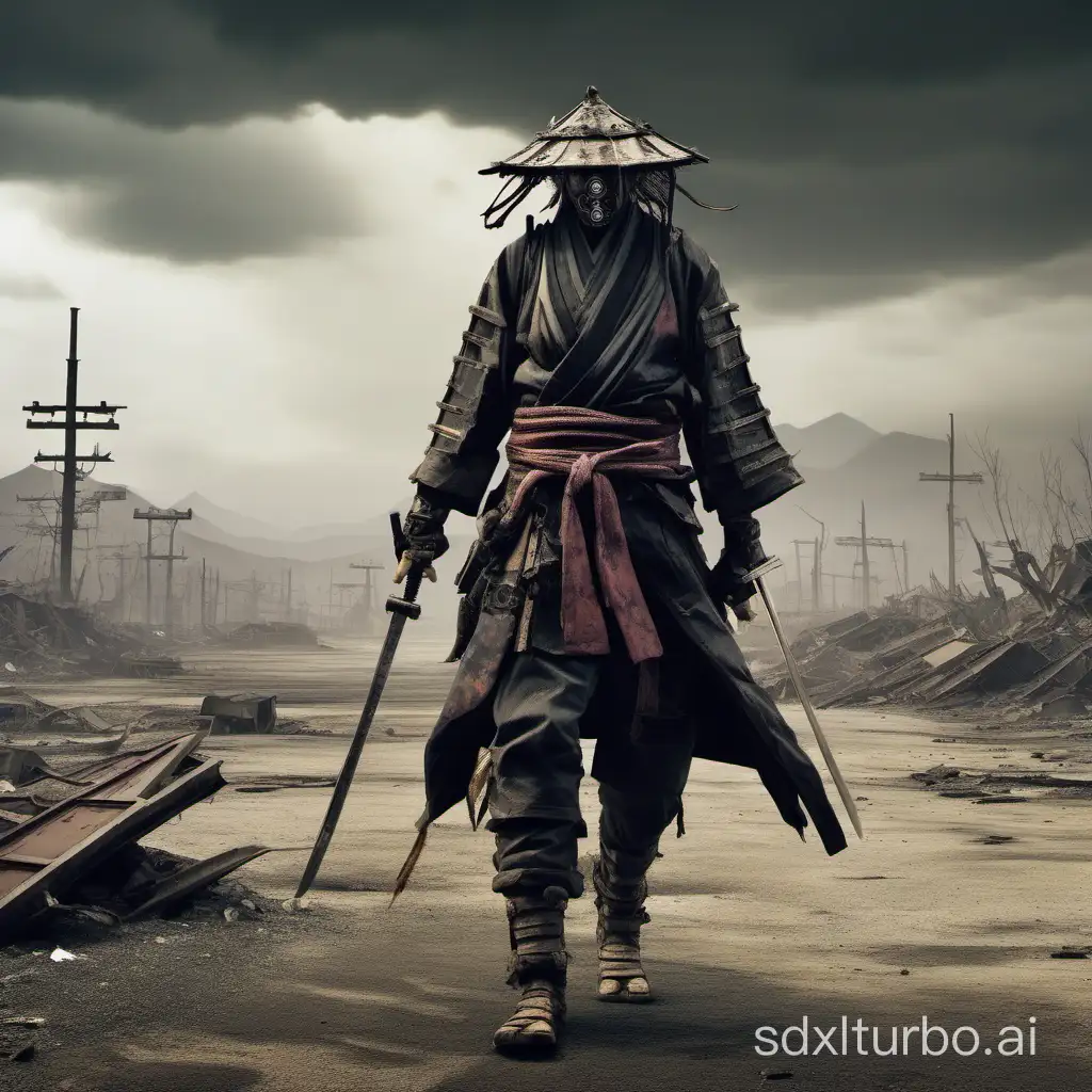 Wandering-Samurai-in-PostApocalyptic-Wastelands-Lone-Warrior-Amidst-Desolation