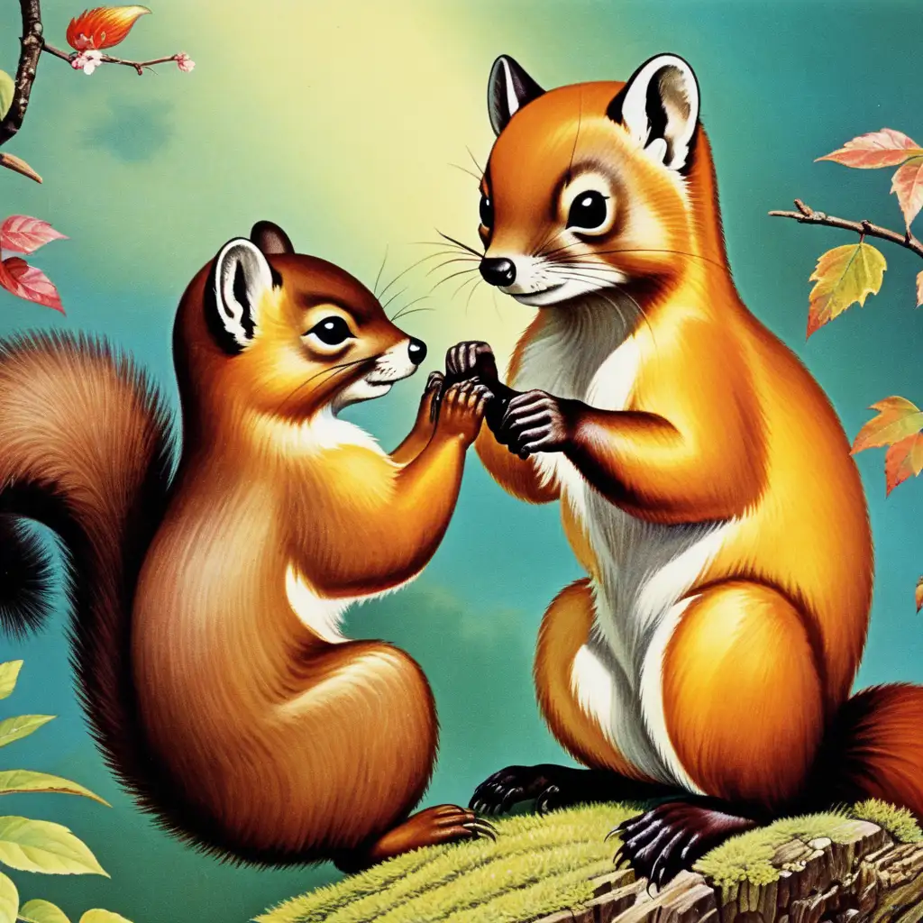 Trippy 70s Japanese Marten and Squirrel Partners in Crime Spirit Animals