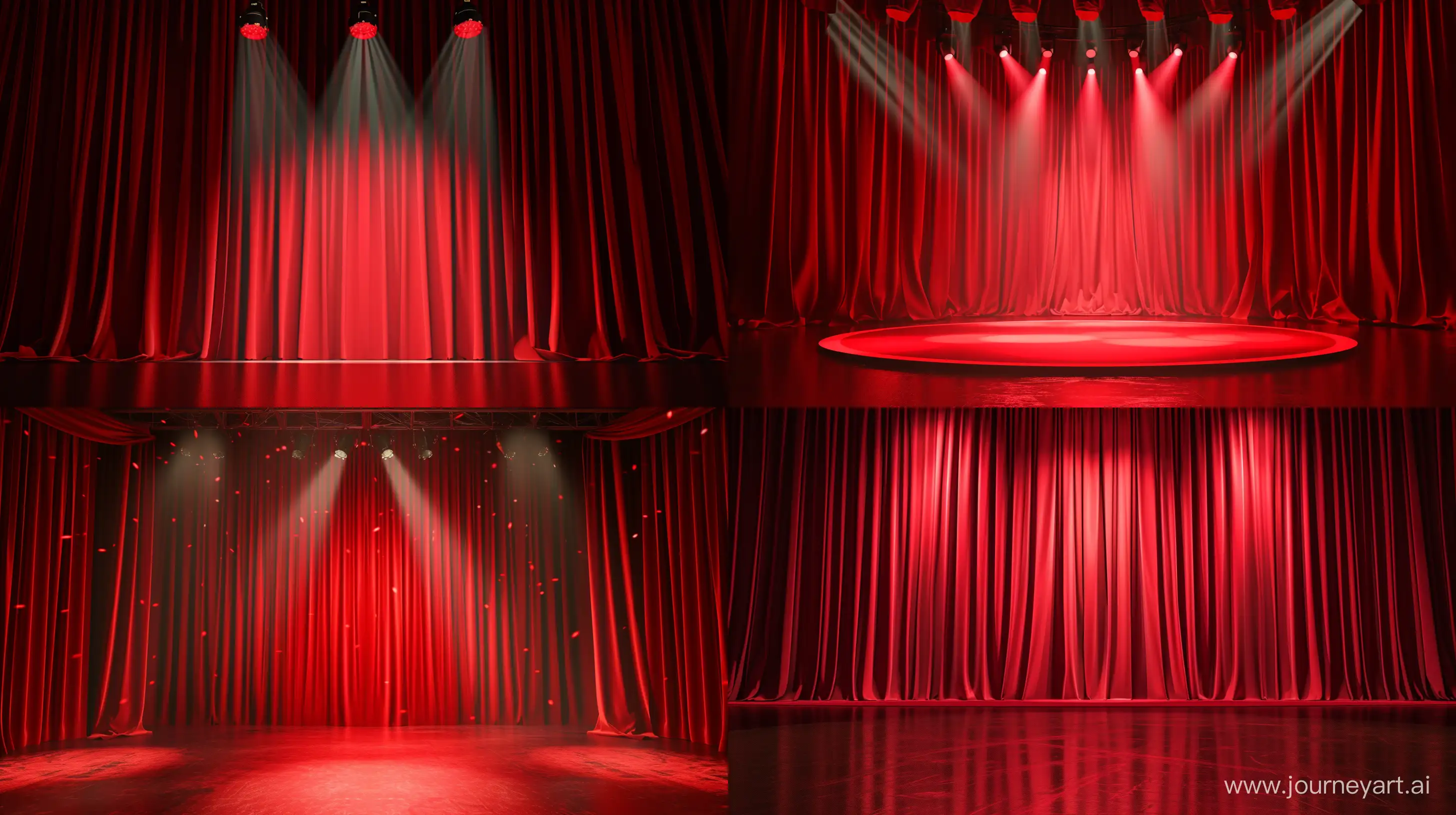 Red Curtain Stage, Realistic Spotlight --ar 16:9