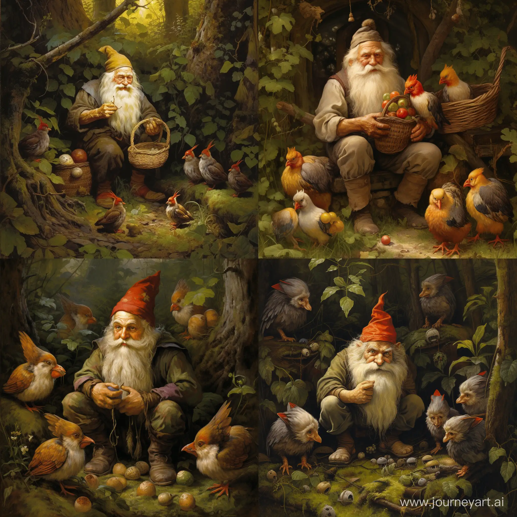 Enchanting-Gnomes-Forest-Dwelling-with-Five-Feathered-Companions