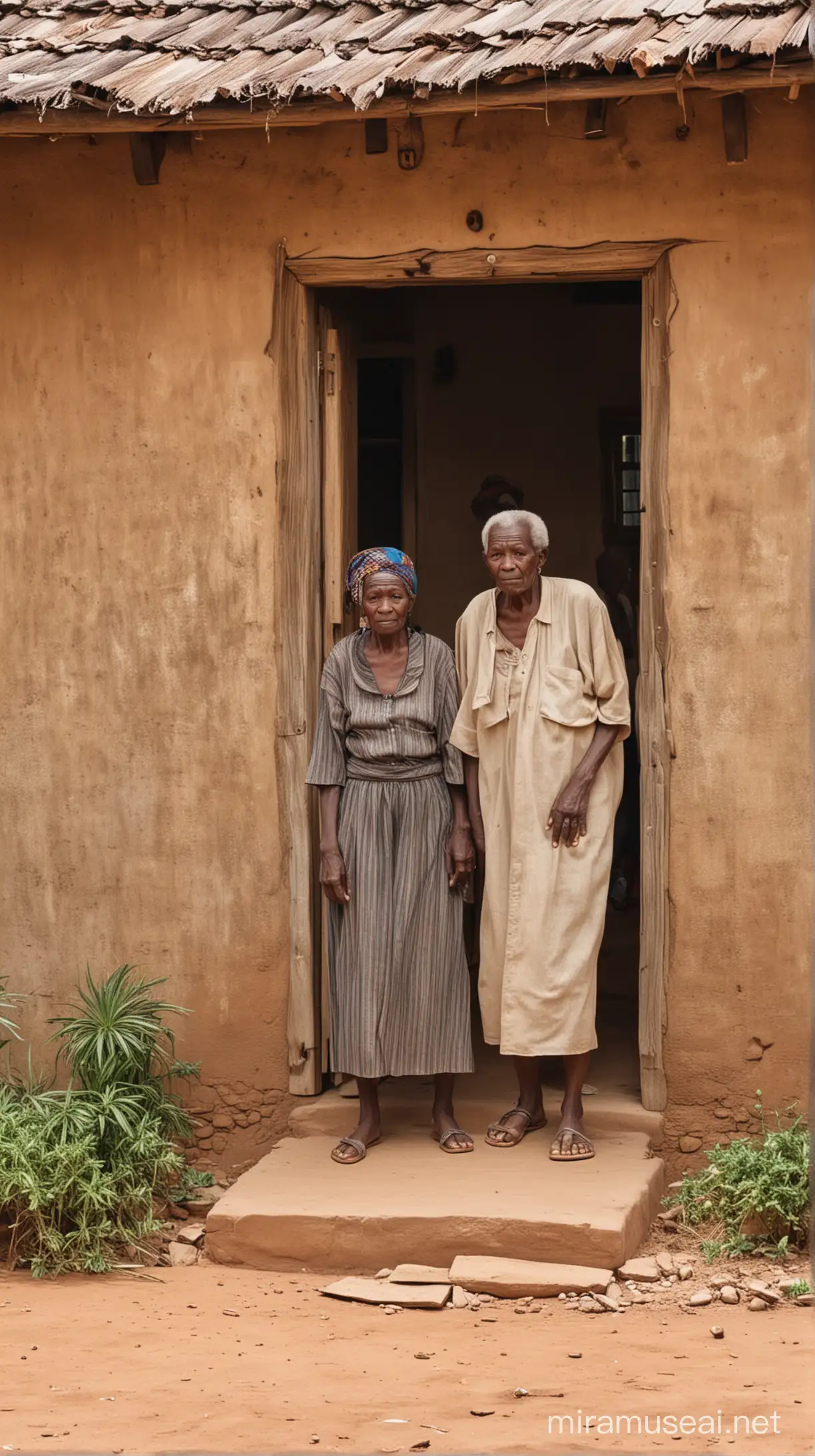 Old people in old village house in Africa 