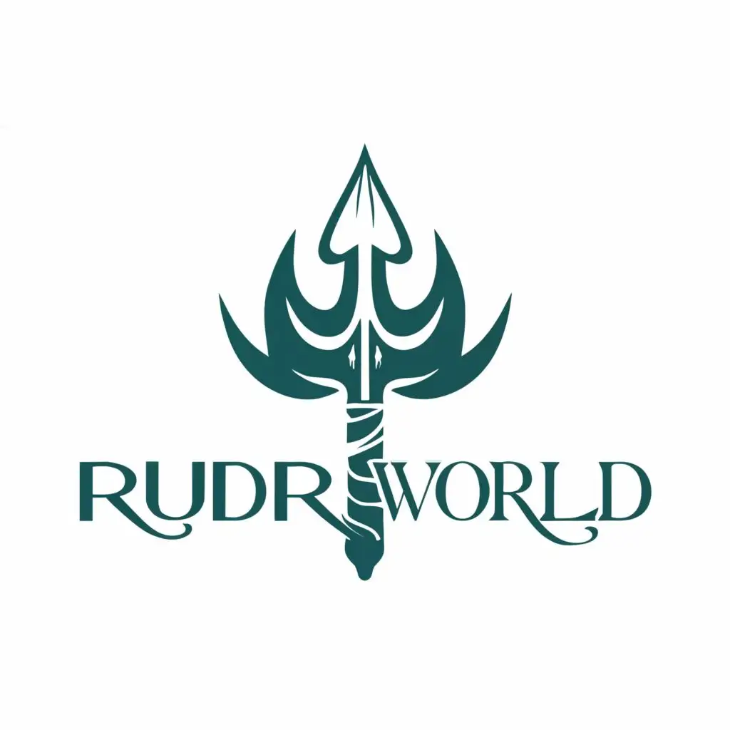 LOGO-Design-For-Rudra-World-Bold-Trident-Symbol-with-Modern-Typography