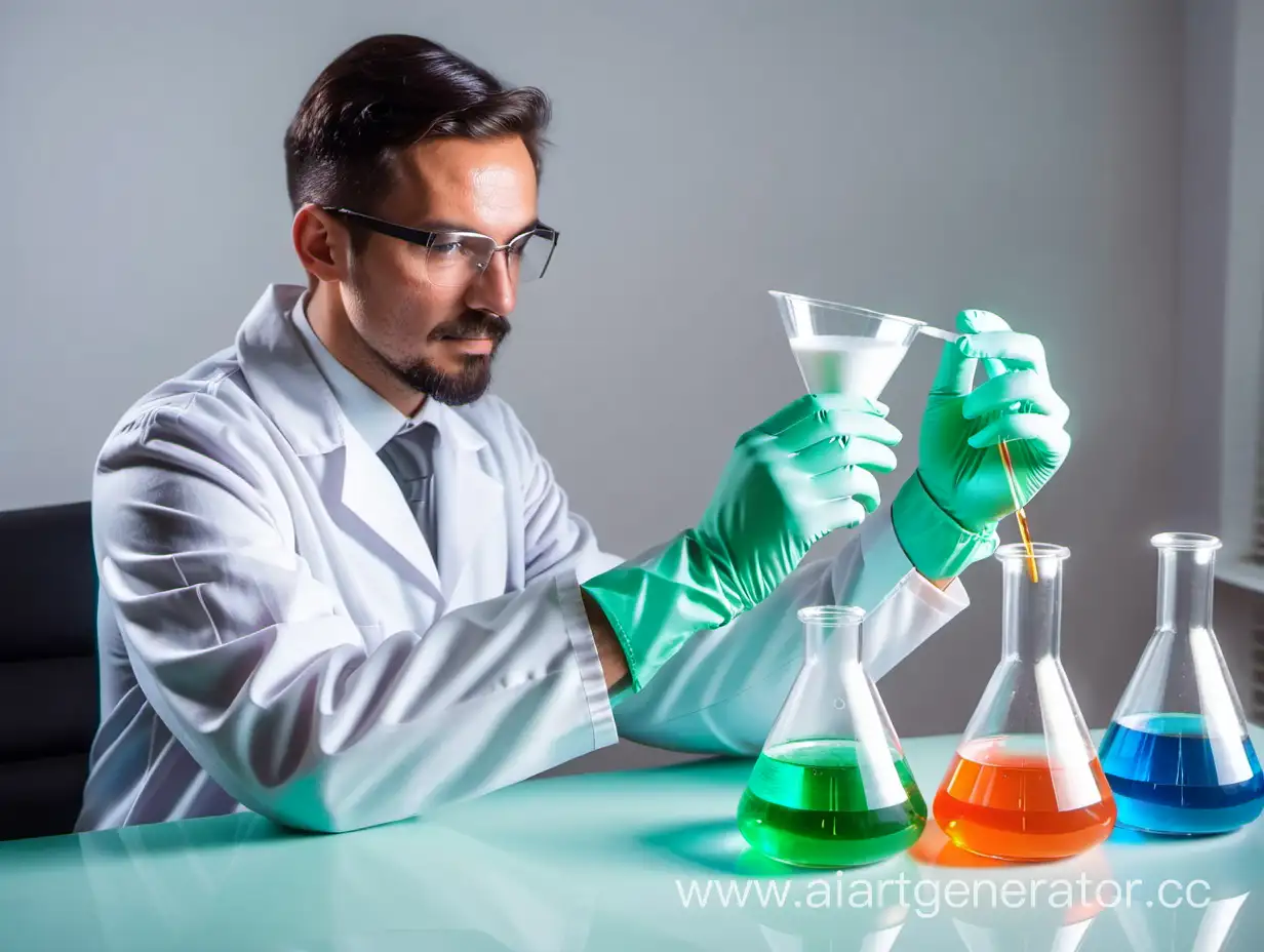 ученый делает химический опыт