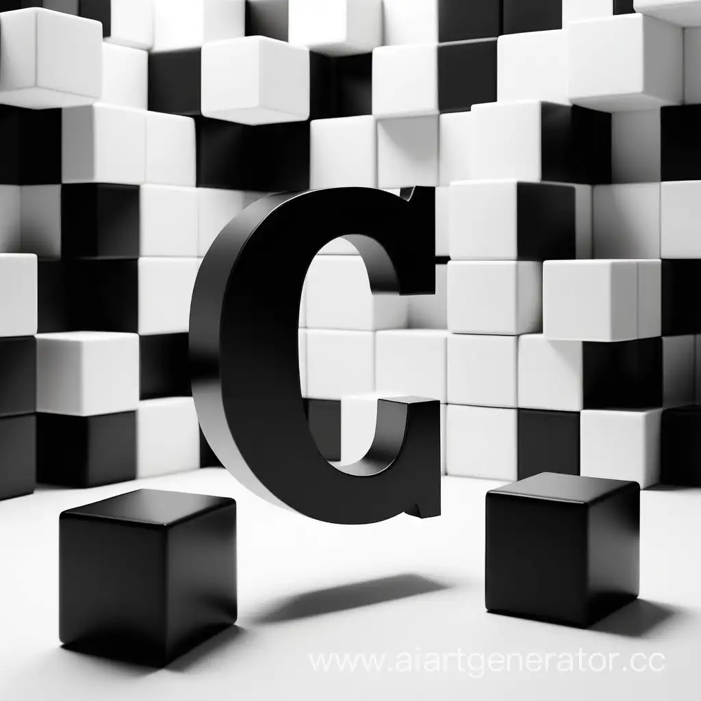 Monochrome-Letter-C-Amidst-Cubic-Chaos