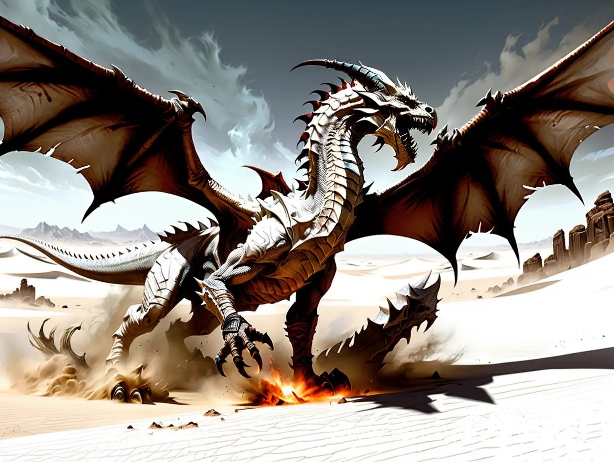 Epic-Battle-Wyvern-Confronts-Dragonborn-in-Vast-White-Desert