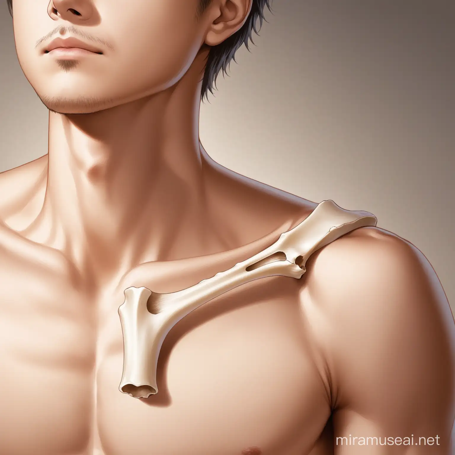 Man Holding Clavicle Bone in Mysterious Setting