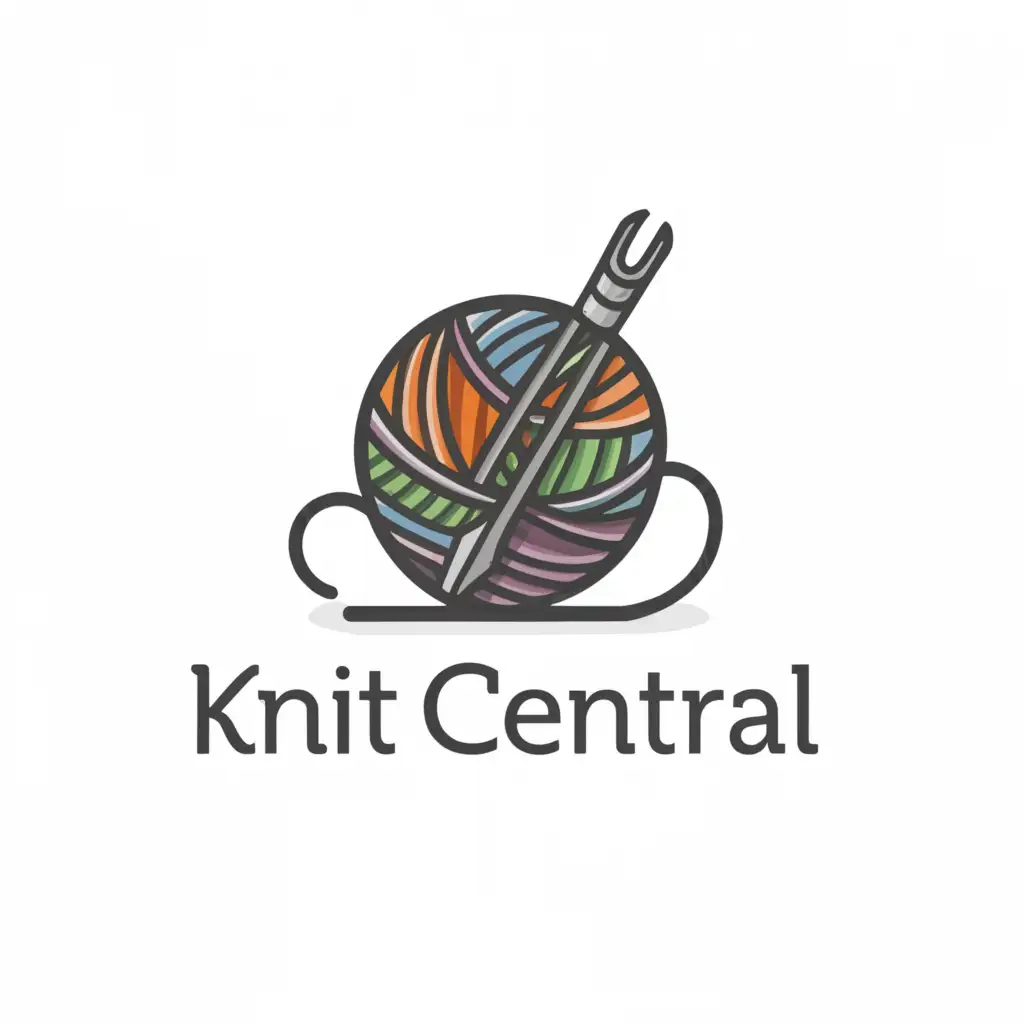 a logo design,with the text "Knit Central", main symbol:ball of yarn with sewing needle behind it,Moderate,be used in Retail industry,clear background